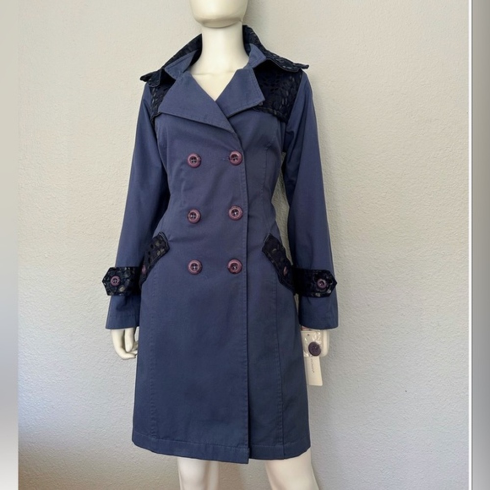🔥SALE💥NWT WOMEN DOUBLE-BREASTED TRENCH COAT BELTED LINED JACKET IN DENIM - Picture 7 of 17
